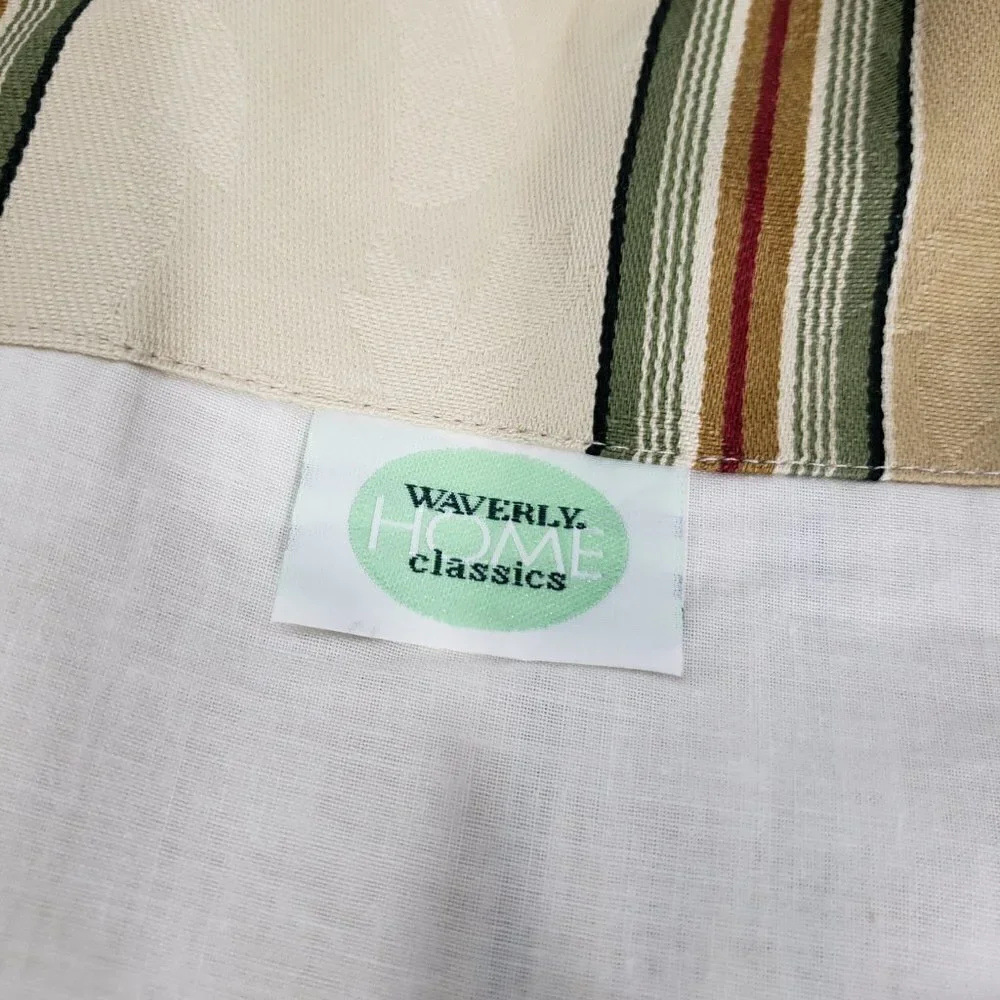 Waverly Cream Green Burgundy Striped Valance with beads 50